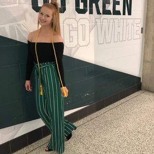 Green with White Striped Pants